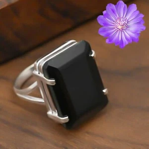 Black Onyx Gemstone Cushion 925 Sterling Silver Ring Handmade Jewelry Ring Gift - Picture 1 of 4