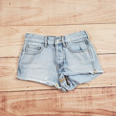 Pantalones Cortos Brandy Melville Mujer 23 Azul Exterior Denim Bolsillos Cortados Damas 24 pulgadas Foto 1 de 4