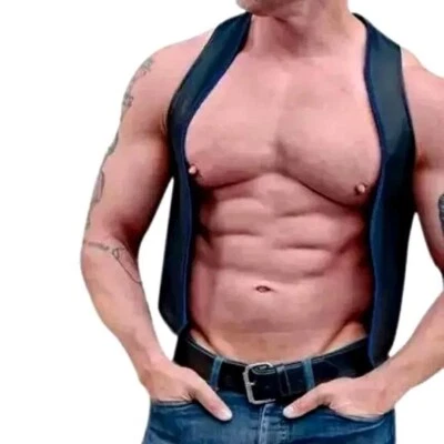 Men's Real Leather Bartender Vest Bar Waistcoat Fetish Club Vest Handmade - Image 1 of 3