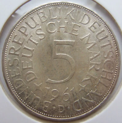 Coin Frg Silver Eagle 5 German Mark 1961 D IN Uncirculated - Image 1 of 2