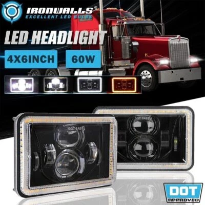 Par de faros LED 4x6" pulgadas haz alto DRL para Kenworth C500 T600A T800 W900 Foto 1 de 4