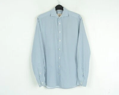 Hackett Mayfair Hombres M Formal Camisa Corte Slim Mediano Estampado Azul Botón - Imagen 1 de 4