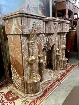 Breccia Pernice Pink Marble Italian Fireplace and Bronze - Image 1 of 4