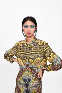 Zara Satin Maxi-Shirt Tunic Dress / Kimono Paisley Print, Size L