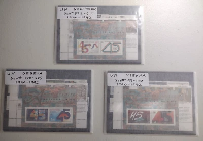 UN 1990-1992 COMPLETE YEAR SETS  * ALL 3 AGENCIES  NY GENEVA VIENNA - 9 SETS MNH - Image 1 of 4