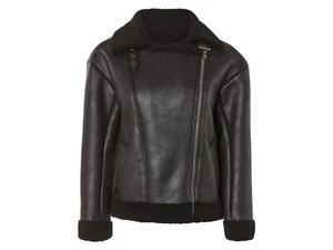 esmara® Damen Bikerjacke, mit Lammfellimitat, S, schwarz - B-Ware neuwertig - Bild 1 von 4