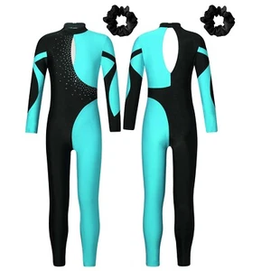 Kids Girls Catsuit Unitard Jumpsuit Sparkly Leotard With Hair Band Activewear - Picture 1 of 109