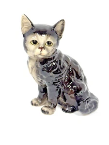 Estatuilla de gato sentado vintage de porcelana japonesa Yoko Boeki en blanco y negro 6" - Imagen 1 de 4