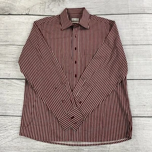 ARROW stripped Button Up Shirt Men Size 42 Long Sleeve Dress Shirt Burgundy NEW - Picture 1 of 9