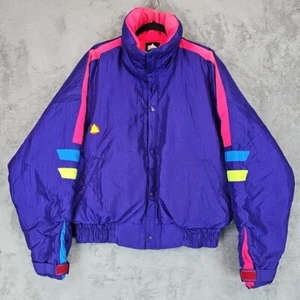 Vintage Alpine Design Mens Ranger Goose Down Jacket Size L Purple & Neon Retro - Picture 1 of 24