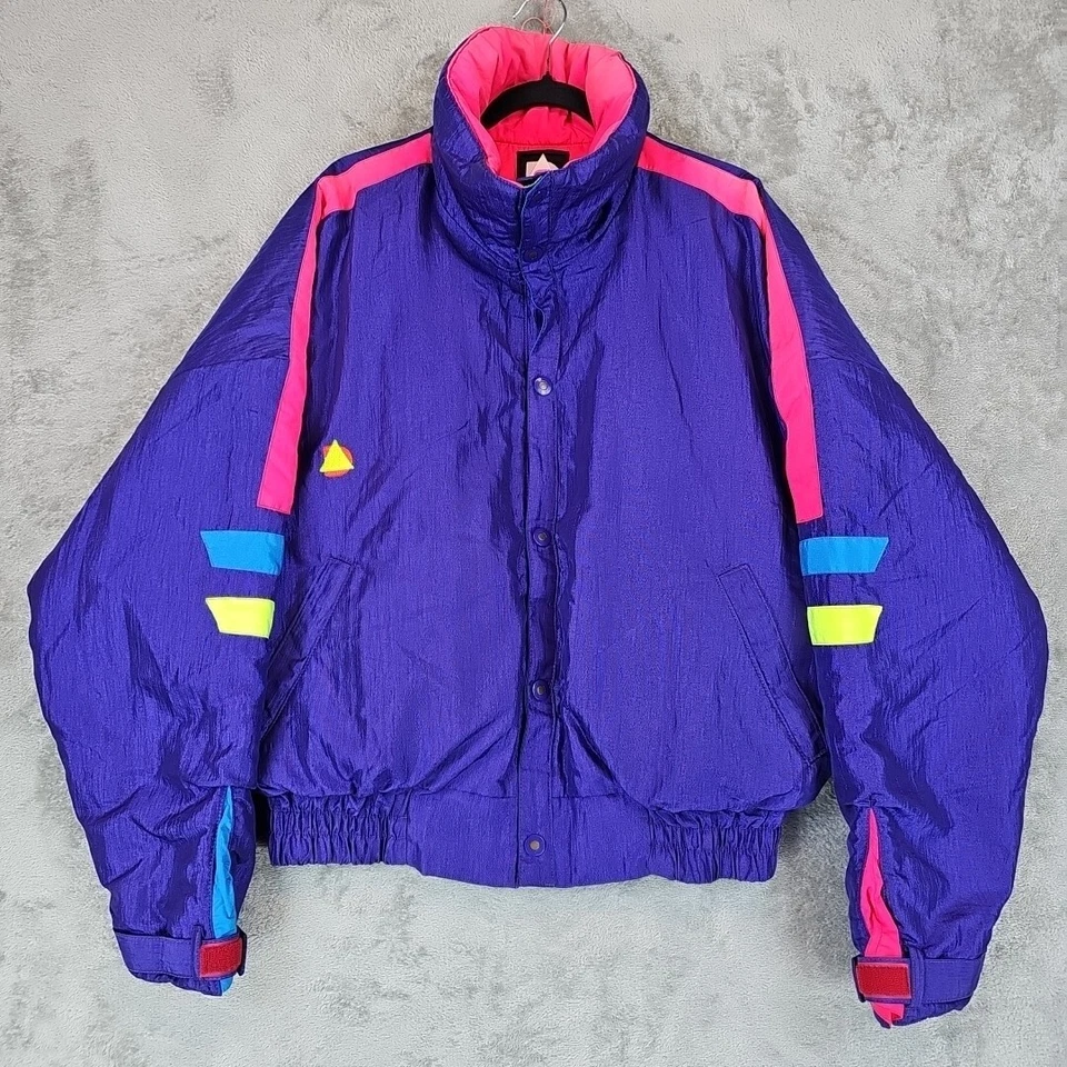Chaqueta retro vintage de plumón de ganso Ranger de diseño alpino para hombre talla L púrpura y neón Foto 1 de 4