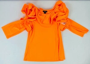 Fashion Terminal Frill Neck Orange Blouse Top Womans Size L CH8255 - Picture 1 of 7
