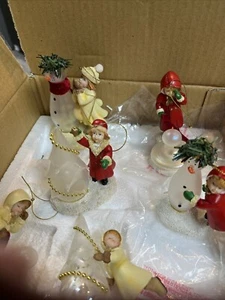 Vintage Christmas Tree Light Covers Winter Girls w Snowman Set of 6 NOS - Picture 1 of 7