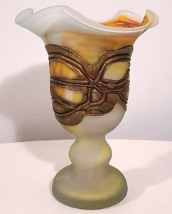 FILIP RAVERT ROMANIA ART GLASS VASE SIGNED HANDBLOWN METALLIC COPPER OVERLAY - Picture 1 of 7
