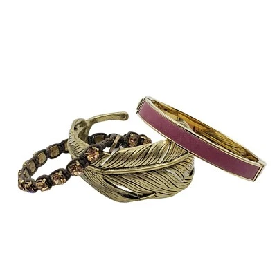 Fossil Brand Bracelet Lot of 3 Cuff Leaf Clamper Rhinestone Beaded  - Image 1 of 4