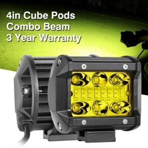 2X 4Inch Amber LED Work Light Bars Spot Flood Pods Offroad SUV Driving Fog Lamp - Picture 1 of 12