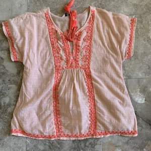 VINEYARD VINES Top Womens S Boho Peasant Cotton Tassels Coral Pink Orange - Picture 1 of 8