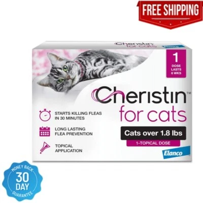 BRANDED Cheristin for Cats Topical Flea Treatment – Effective Through 6 Weeks, 1 Dose