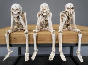 Shelf sitting Skeletons, See No Evil, Speak No Evil, Hear No Evil figurines - Picture 1 of 3