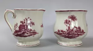 Gien Paysages Roses Sugar Bowl & Creamer Pink Landscapes France **READ - Picture 1 of 8