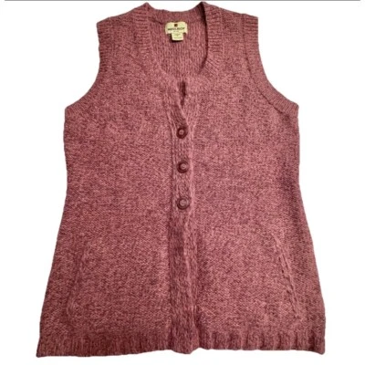 WOOLRICH Pinkish Purple Knit Wool Blend Sweater Vest Button Up w/Pockets MED EUC - Image 1 of 4