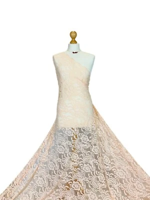 Crochet Lace Fabric Floral 4 Way Stretch Scalloped Edges Premium Bridal Material - Image 1 of 2