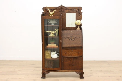 Victorian Antique Oak Side by Side Secretary Desk, Bookcase & Mirror #41526 Cover
