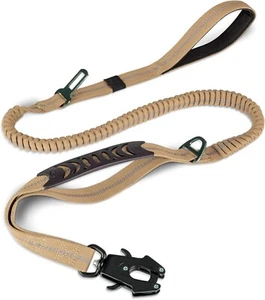 4-6FT Tactical Dog Leash Shock Absorbing w/ 2 Padded Handle Metal Carabiner Clip - Picture 1 of 7