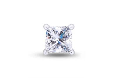 Princess Cut Natural Diamond Solitaire Single Stud Earring In 14K White Gold - Image 1 of 4