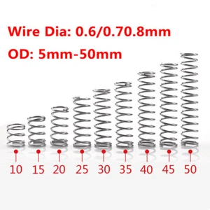 10 Stück Drahtdurchmesser 0,6/0,7/0,8 mm 304 Edelstahl Druckfeder Außendurchmesser 5 mm-50 mm - Bild 1 von 12