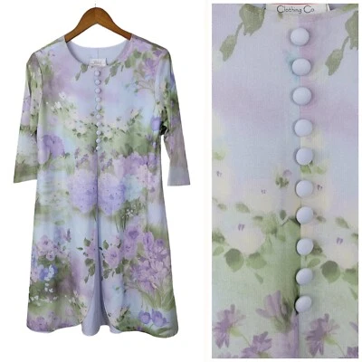 Vintage Floral Shirt Dress size 10 Petite Spring Purple Rose hydrangea Mesh Alt - Image 1 of 4