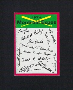 1974 Topps EXPOS Team Unmarked Checklist ALOU BAILEY FOLI HUNT FOOTE NRMT