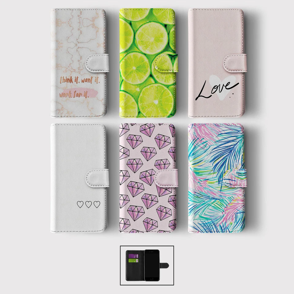 CASE FOR SAMSUNG S23 S22 S21 S20 S10 WALLET FLIP PHONE COVER LIME SLICES MARBLE - Image 1 of 1