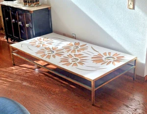 Vintage Large Scale Coastal Gilt Iron & Sculpted Flower Coffee Table - Picture 1 of 12