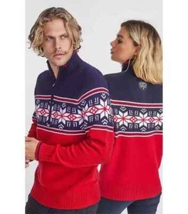 Alp N Rock Tormund Sweater Unisex Small Red Blue Fair Isle  1/2 Zip Pullover NWT - Picture 1 of 13