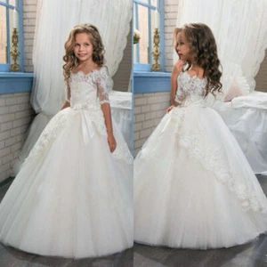 NEW Flower Girl Dresses Formal Lace Baby Princess Bridesmaid Wedding Party Dress - Picture 1 of 7