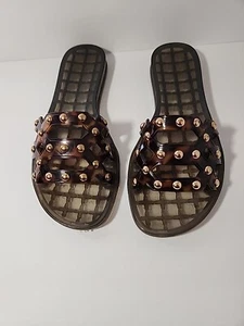 Sandals Vince Camuto Carron Tortoise Jelly Slide Gold Studded Leopard Design 6M - Picture 1 of 7