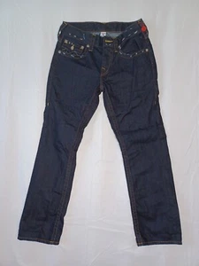 True Religion Mens 28L W30 Straight Jeans Flaps Pockets White Stitch Dark Blue - Picture 1 of 11