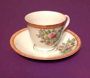 Vintage Porcelain Demi Tea Cup & Saucer Floral gold Design occupied Japan coffee - Picture 1 of 1