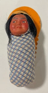 Vintage Skookum American Indian Doll Celluloid Papoose Baby Swaddled - Picture 1 of 6
