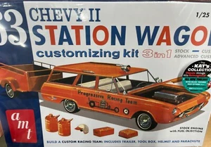 AMT 1201 1963 Chevy II Station Wagon w/Trailer kit 1/25 McM FS - Picture 1 of 3