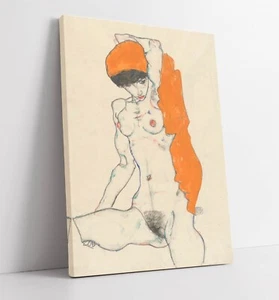 EGON SCHIELE NUDE WITH ORANGE DRAPERY -CANVAS WALL ART ARTWORK FRAMED PRINT - Picture 1 of 2