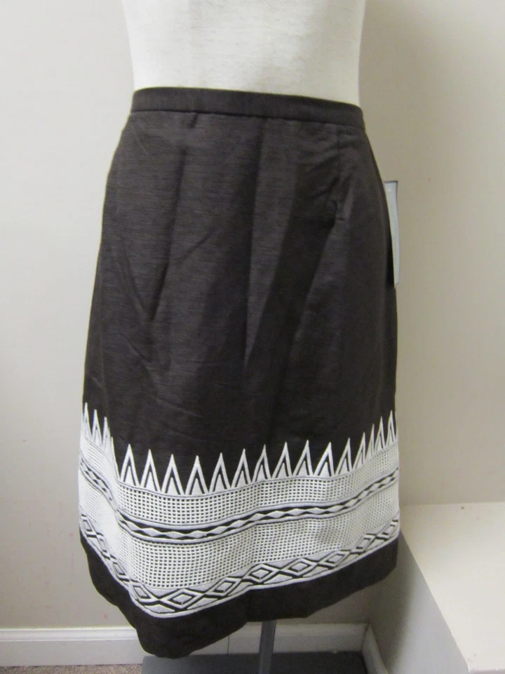 Falda Anne Klein Seda/Lino Texturizada Bordada 12 Marrón Nueva con Etiquetas $250 Foto 1 de 1