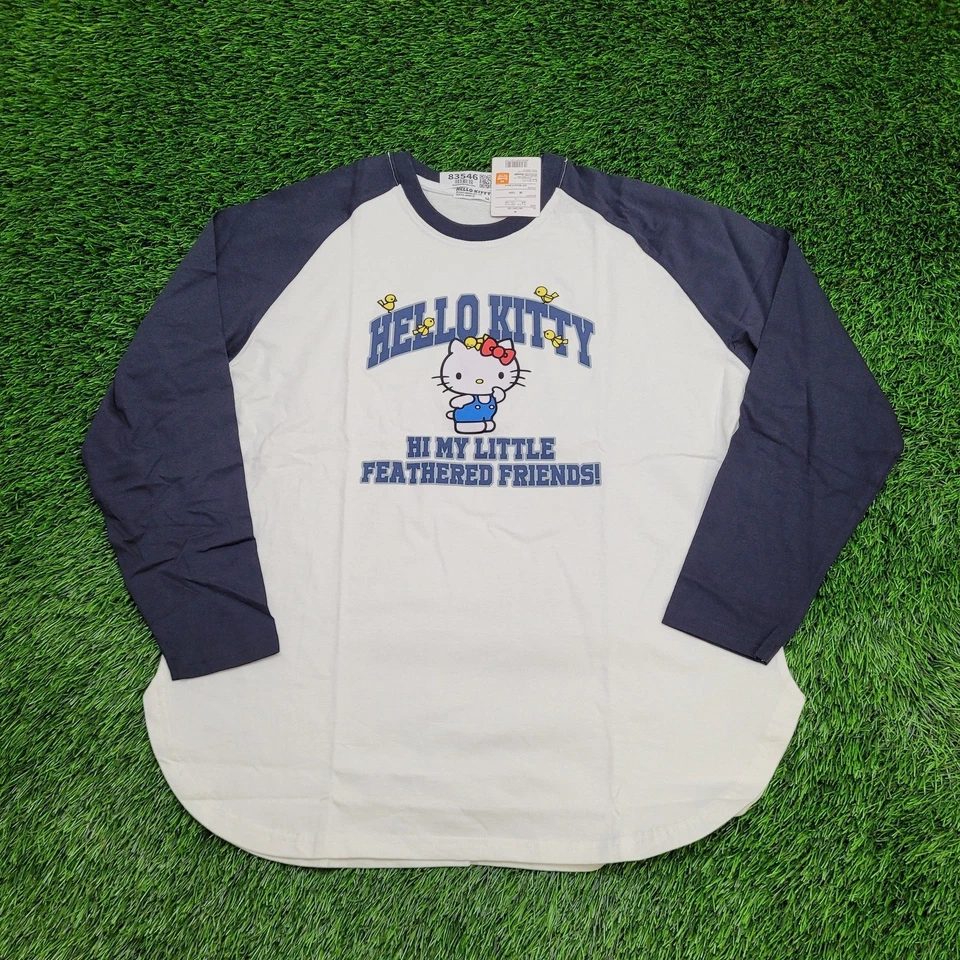 Hello-Kitty реглан рубашка женщин 2XL 23 x 27 белый синий Sanrio бейсбольная футболка - Изображение 1 из 4