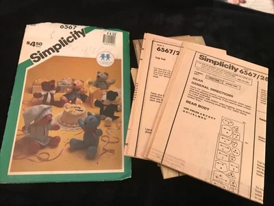 VTG Simplicity Sewing Pattern 6567 Bear & Bear Clothes 1984 Uncut - Image 1 of 2