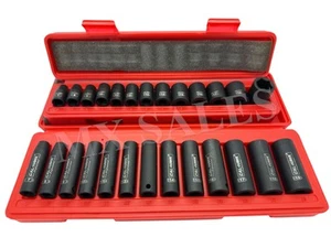 26pc 3/8" Drive Shallow & Deep Impact Socket Set METRIC 6 Point Sockets w/ Case - Picture 1 of 1