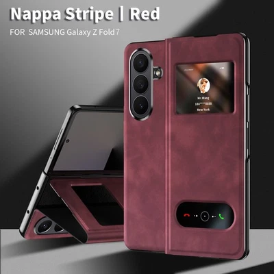 Funda protectora de cuero con soporte abatible para ventana de visualización de negocios para Samsung Galaxy Z Fold7 Foto 1 de 4