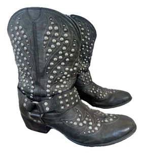 ARIAT Epic Studded Harness Black Leather Cowgirl Boots Side Zip EUC Size 11 - Picture 1 of 7