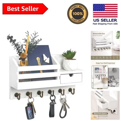 Organizador de correo rústico de 6 ganchos montaje en pared con cajón de almacenamiento - fácil instalación Foto 1 de 4