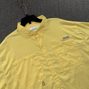 Columbia PFG Shirt Mens 2XL Yellow Short Sleeve Vented Fishing XM7101 Mesh Lined - Picture 1 of 10